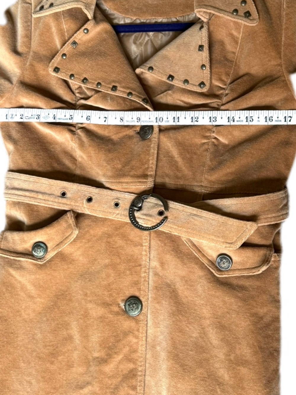 Bianni Girls Size 14 Camel Belted Stretch Trench Coat Studded Lapel Cotton Blend - Picture 12 of 13